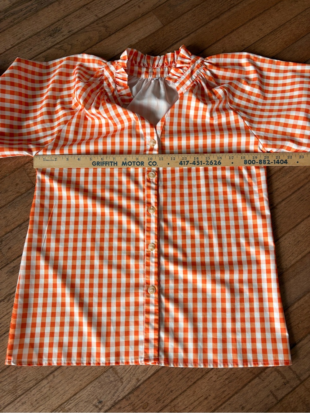 Women’s Gingham Button Down Blouse in Orange & White Size Medium - Picture 5 of 5